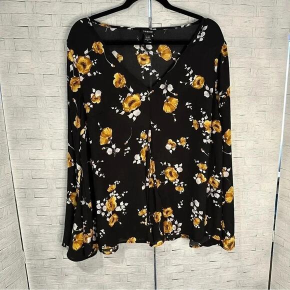 Torrid Floral Print V-Neck Blouse Whimsigoth dark Romantic Poppies plusSize - Picture 4 of 9